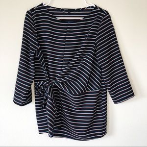 Gibson Black Striped Tunic Top with Tied Waist